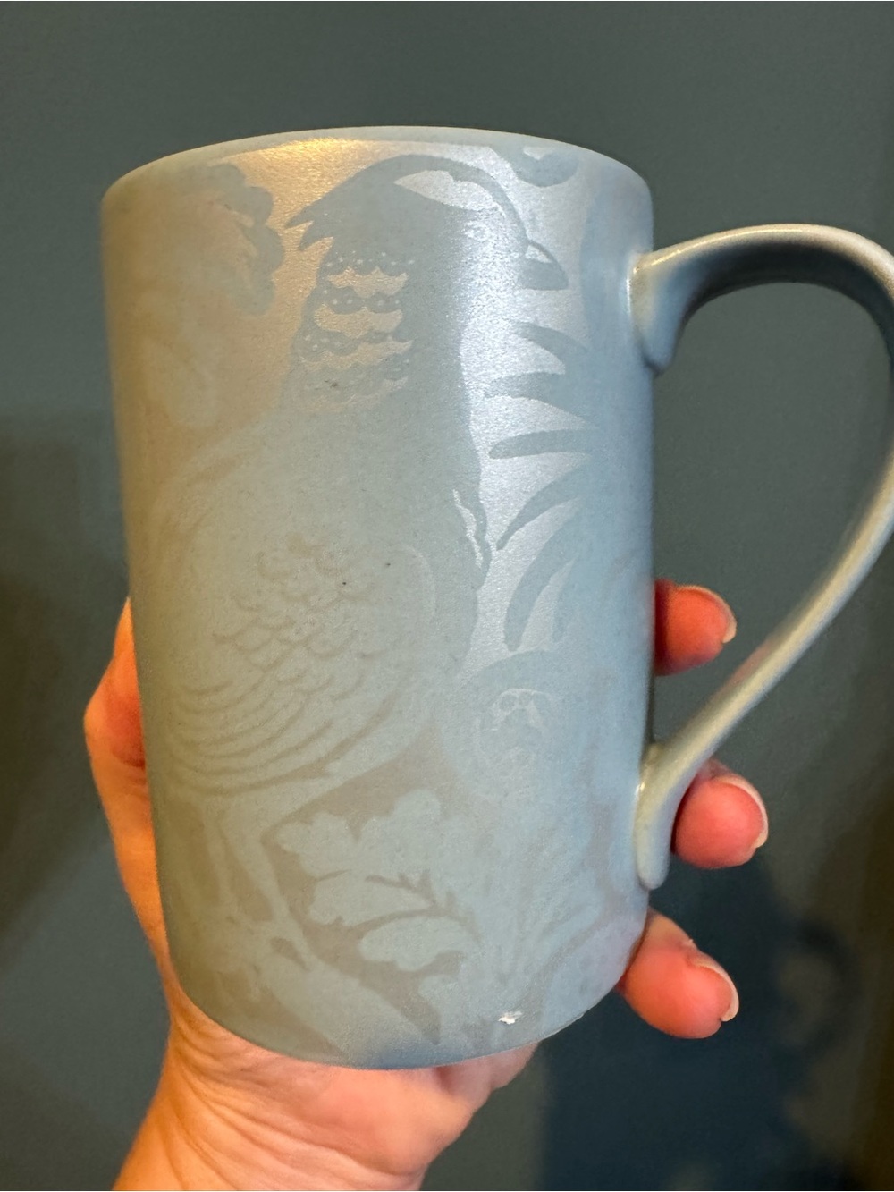 222 Fifth PARADISE CHINTZ Stone Blue Coffee Tea Mug Cup Bird Floral